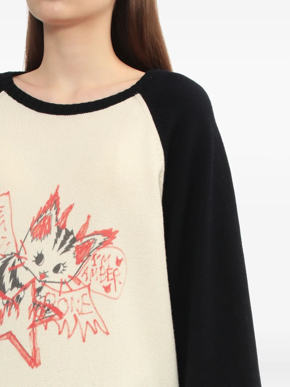 We11 Done Cat-print Raglan-sleeve Sweater In Neutral