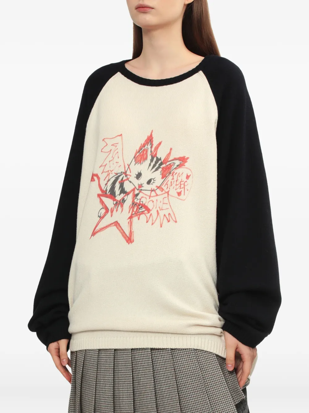 We11 Done Cat-print Raglan-sleeve Sweater In Neutral