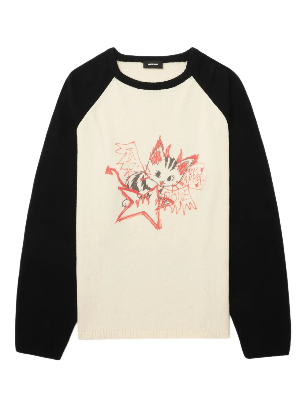 We11 Done Cat-print Raglan-sleeve Sweater In Neutral