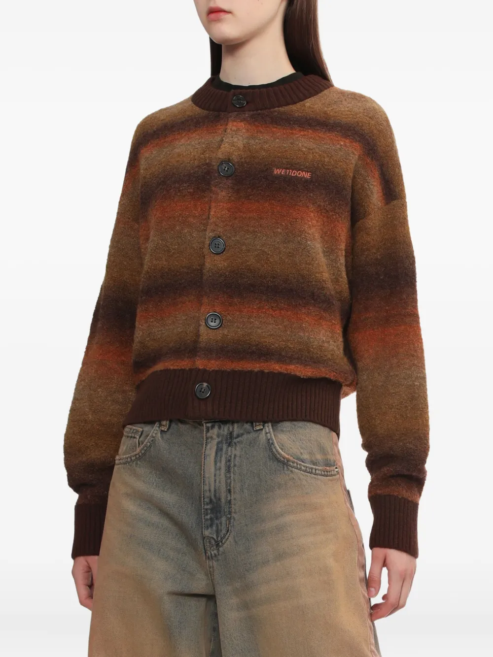 We11 Done Ombre-striped Cardigan In Brown