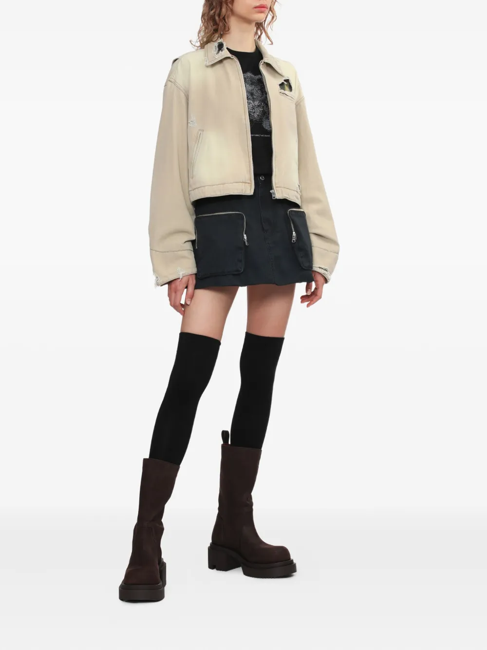 We11 Done Frayed Plaid-panel Jacket In Neutral