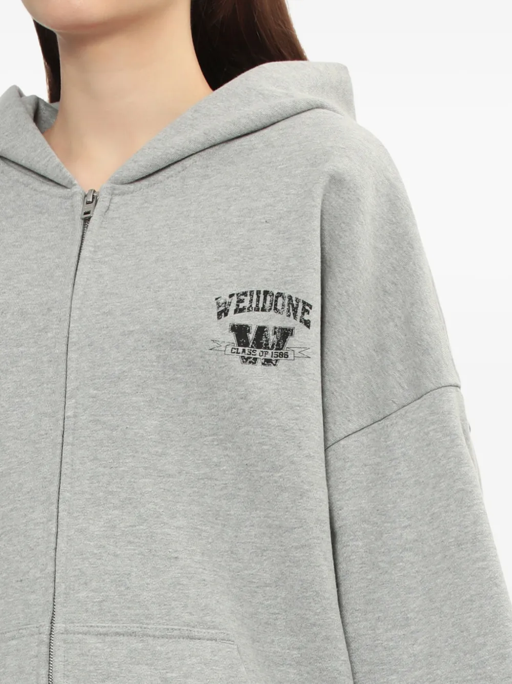 We11 Done Zip-up Logo Hoodie In Gray