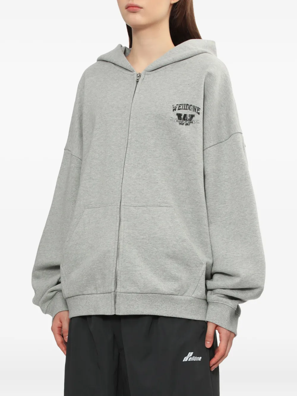 We11 Done Zip-up Logo Hoodie In Gray