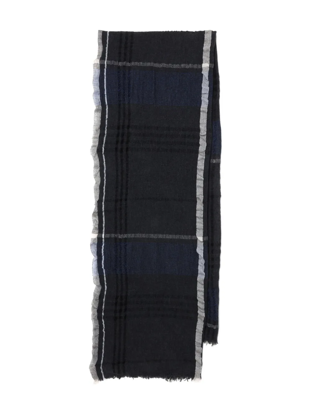 Y's Checked Frayed-edge Scarf In Gray