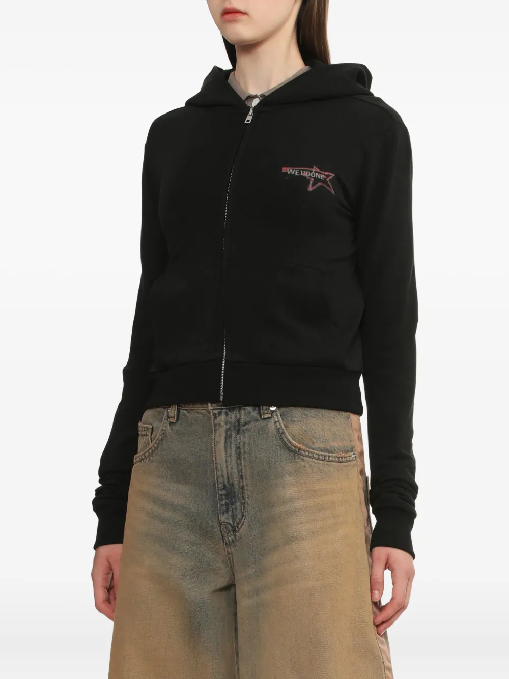 We11done Hoodie met sterprint Zwart