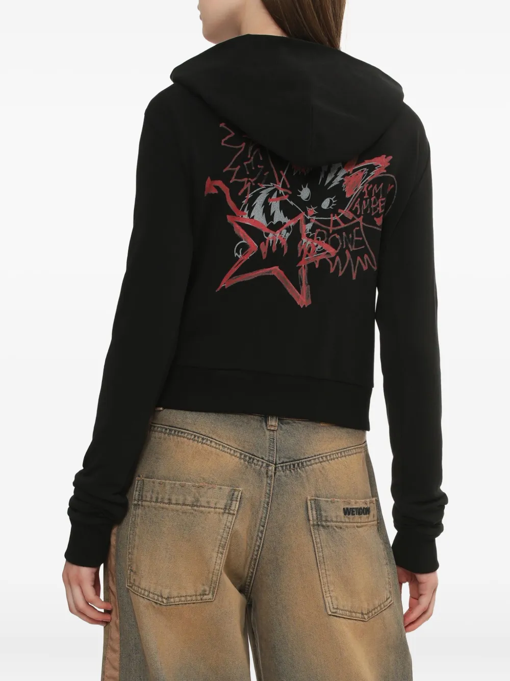 We11done Hoodie met sterprint Zwart