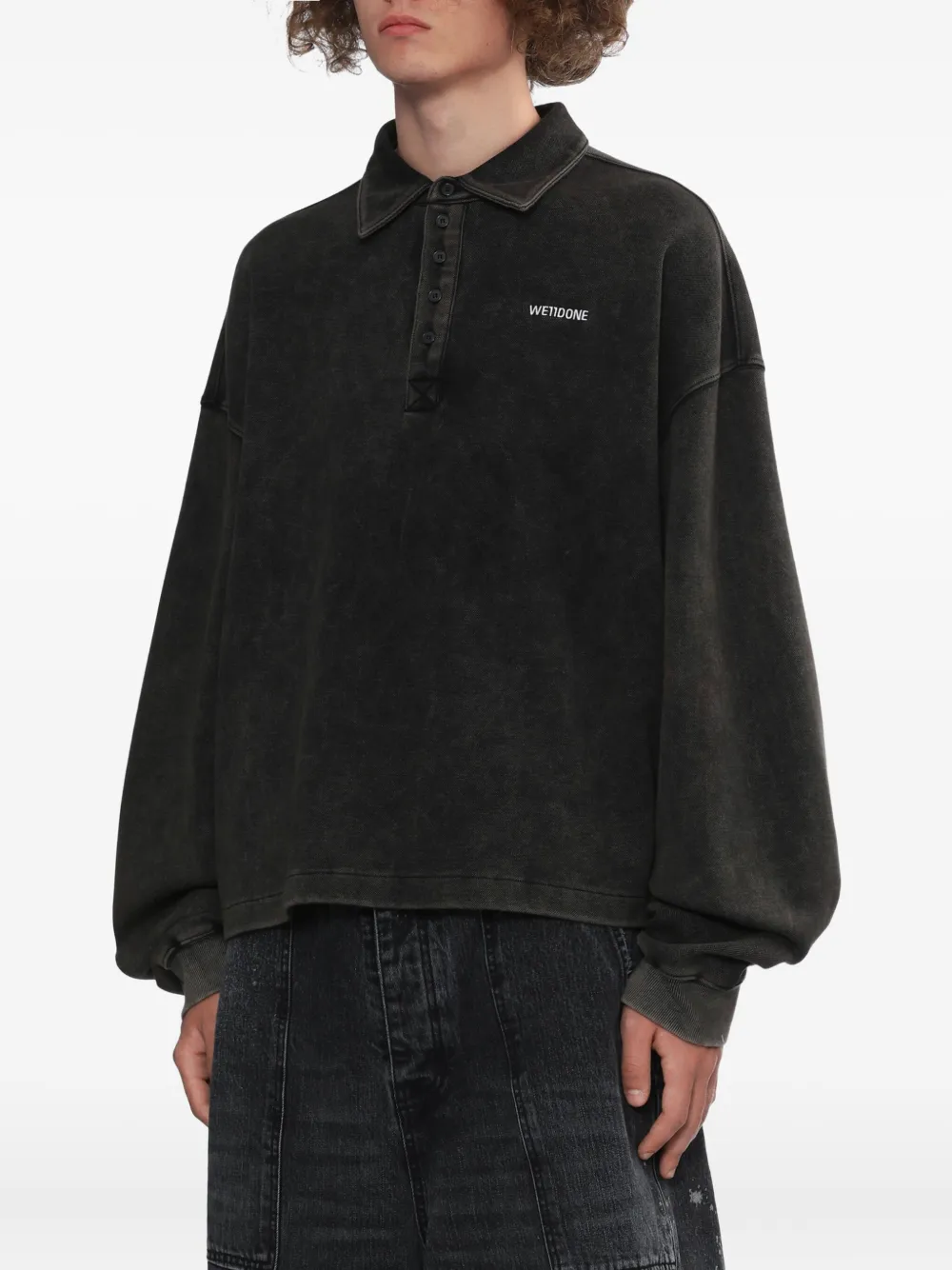 We11 Done Buttoned-fastening Long-sleeve Polo Shirt In Black