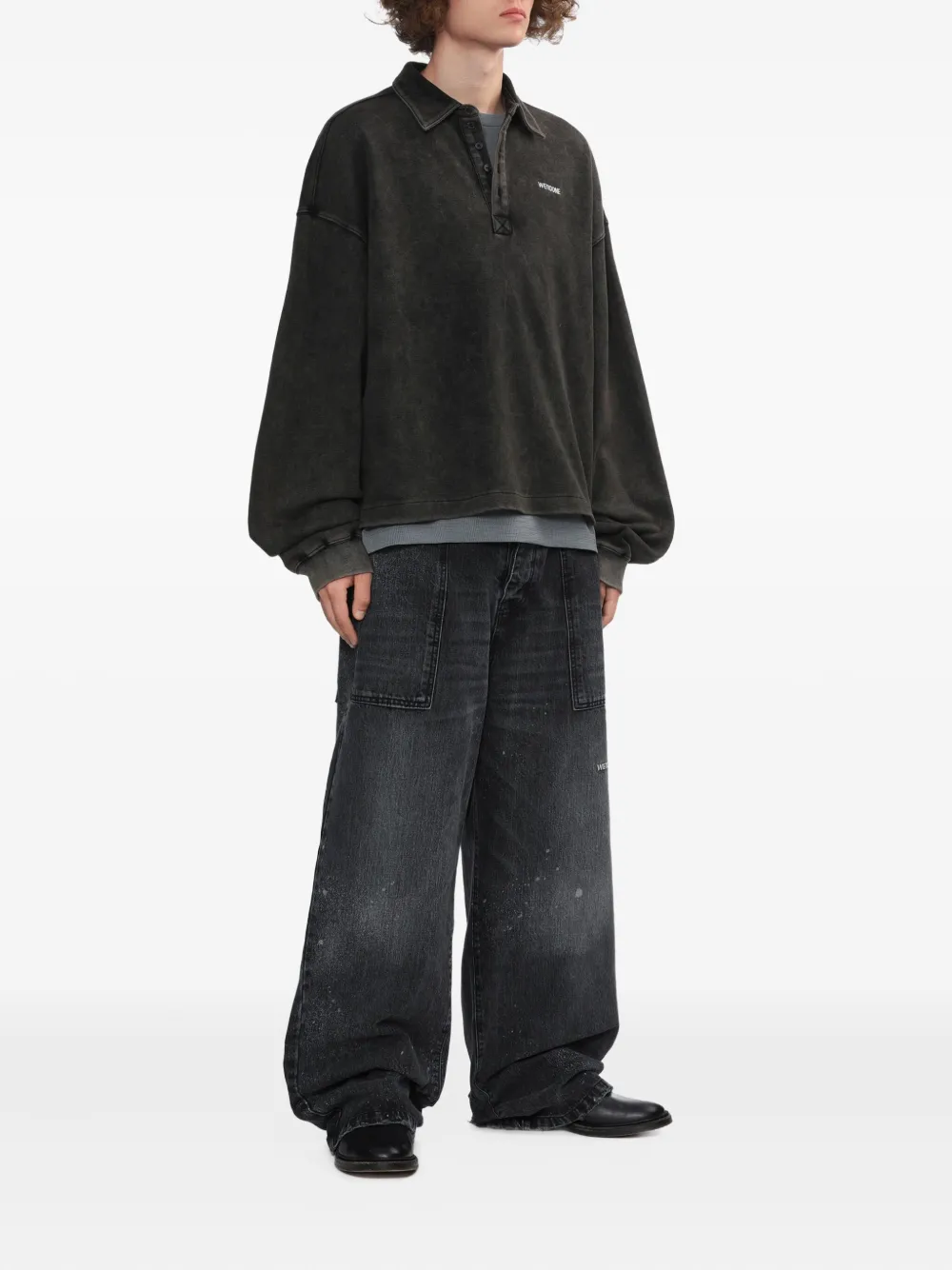 We11done buttoned-fastening long-sleeve polo shirt - Grijs