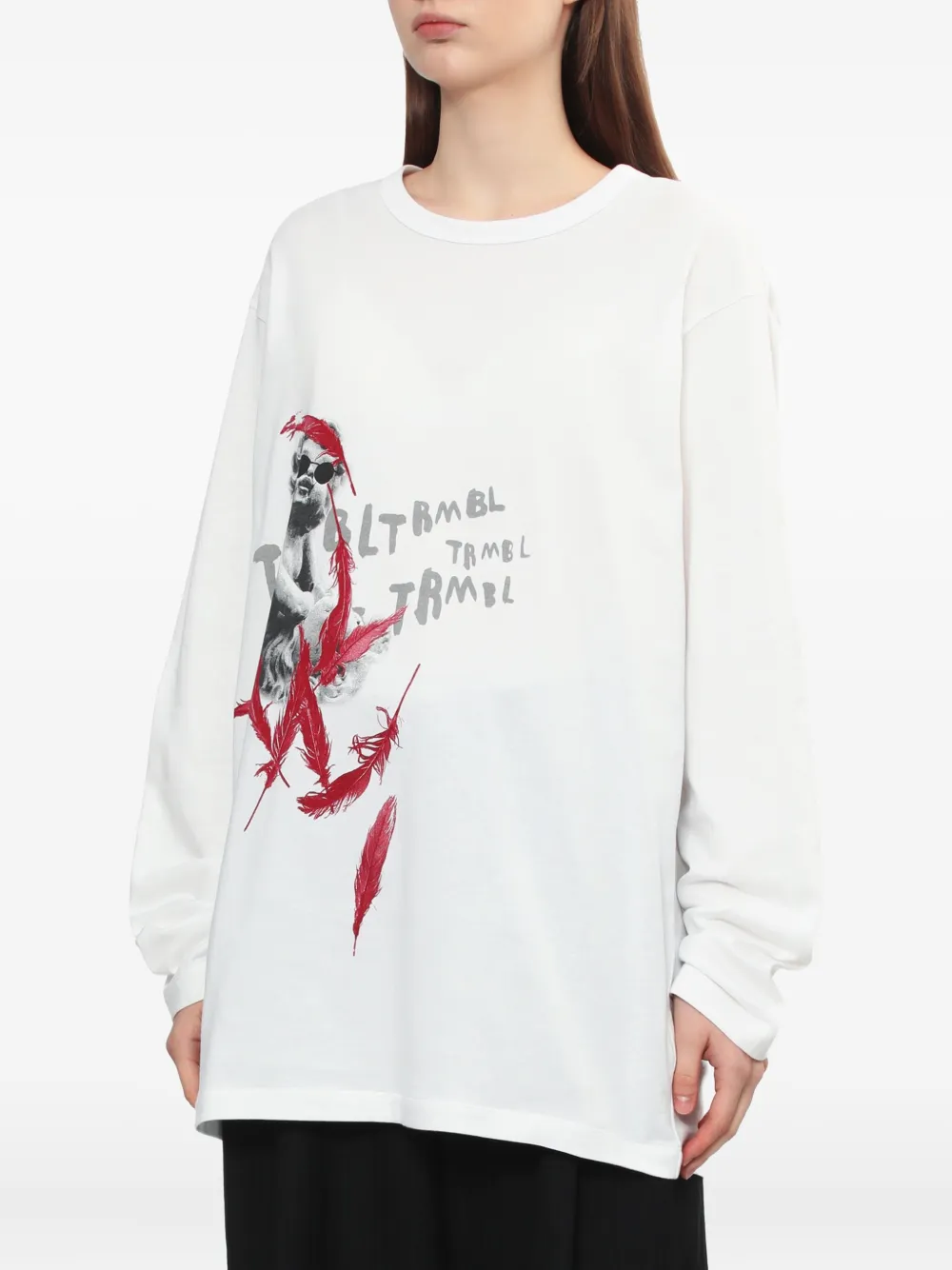 Y's T-shirt met cherubijnprint en lange mouwen Wit