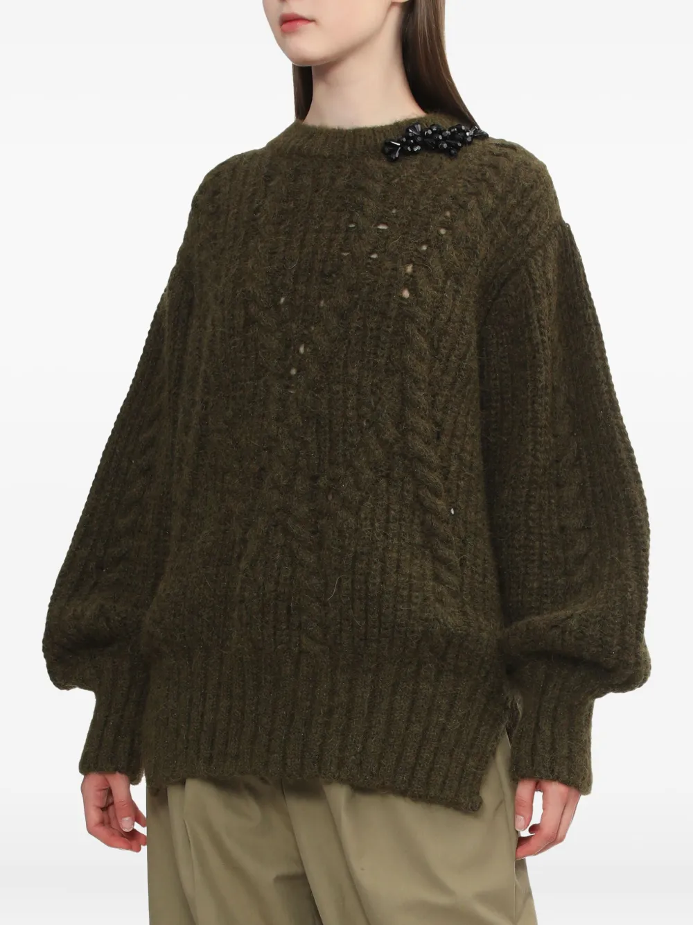 Simone Rocha Kabelgebreide verfraaide trui Groen