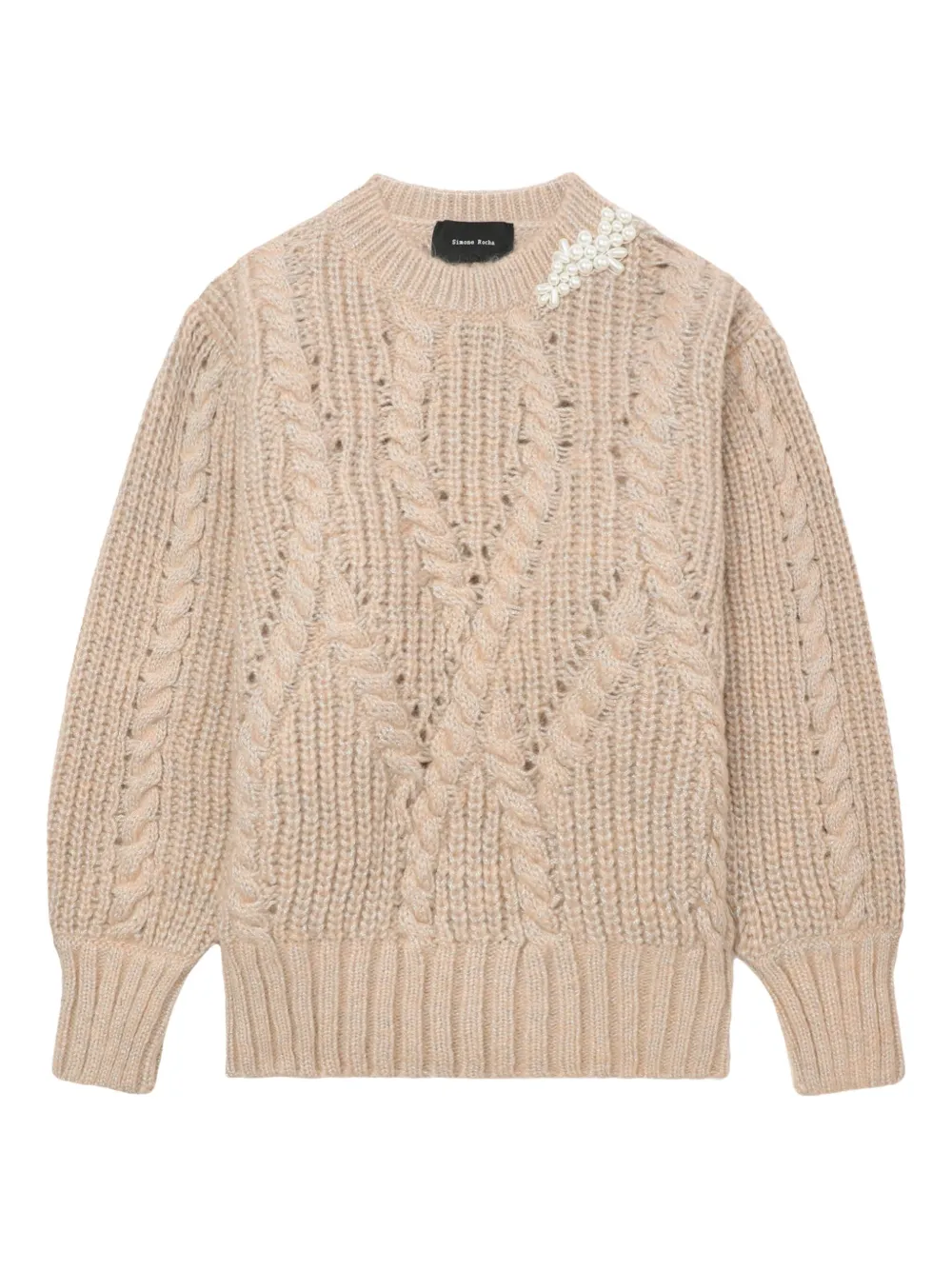Simone Rocha Pearl-embellished Cable-knit Sweater In Brown