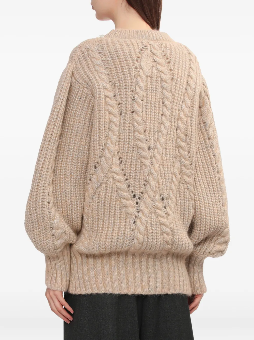 Simone Rocha Pearl-embellished Cable-knit Sweater In Brown