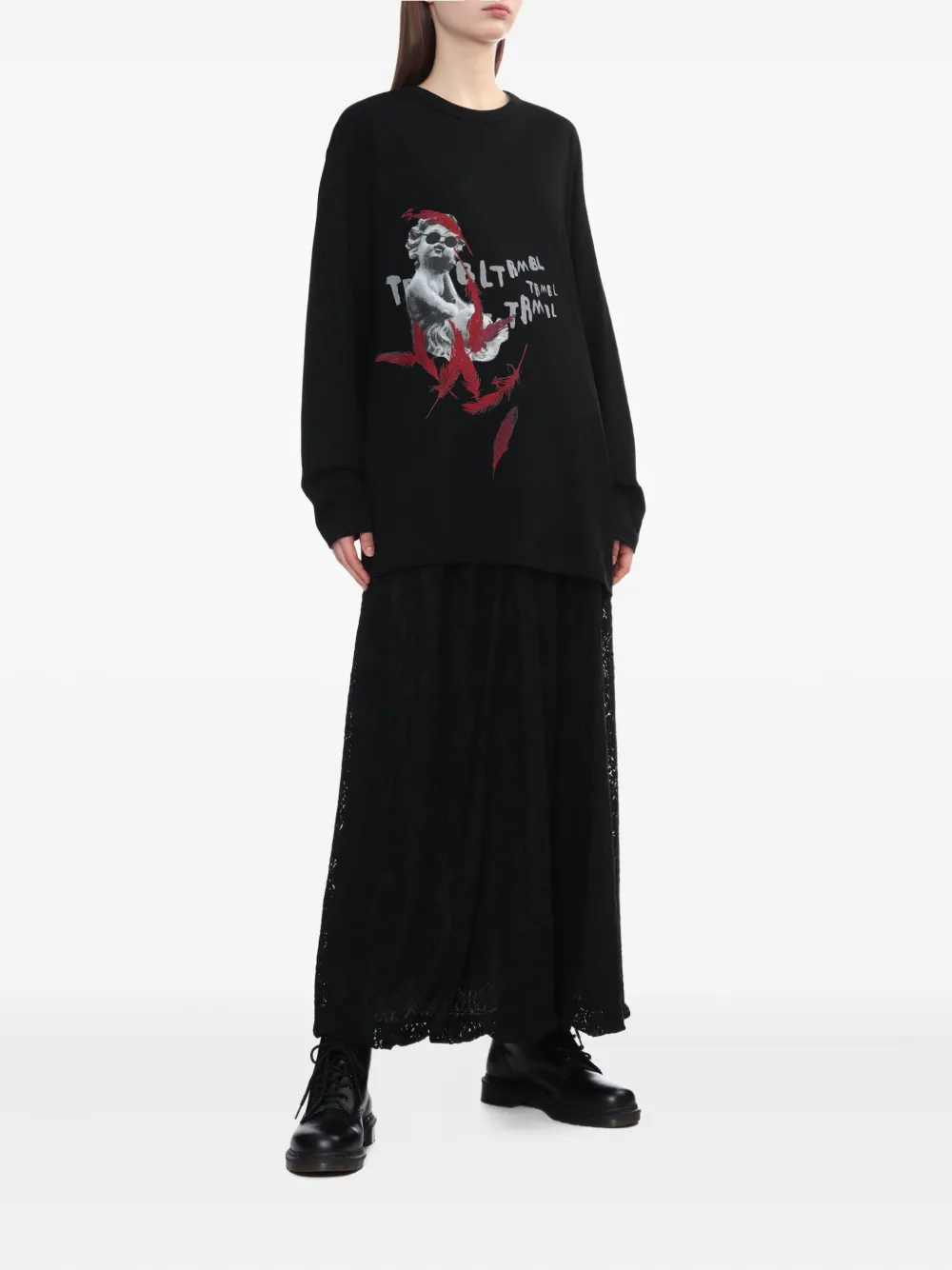 Y's Rok met elastische taille en kant - Zwart