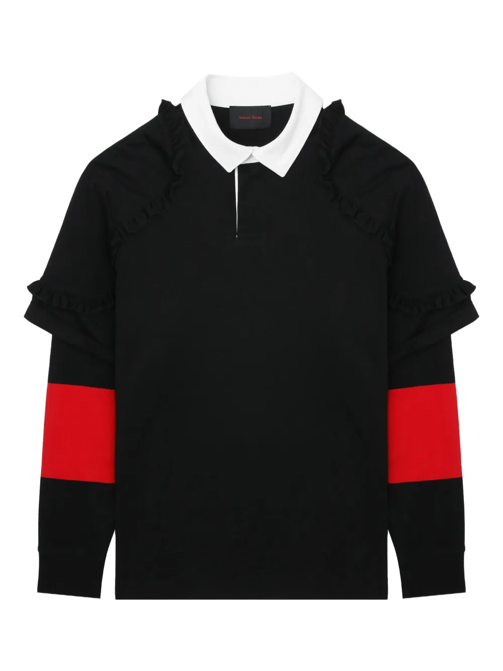 Simone Rocha ruffled-sleeve rugby polo shirt | Black | Image 1