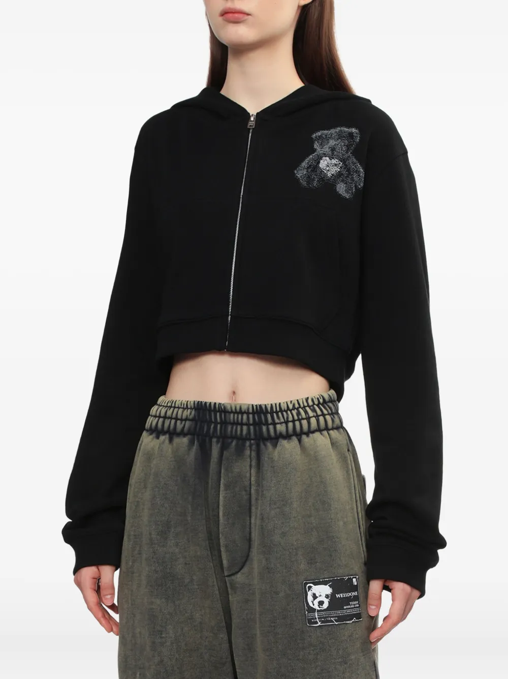 We11done Hoodie met teddybeerprint en rits Zwart