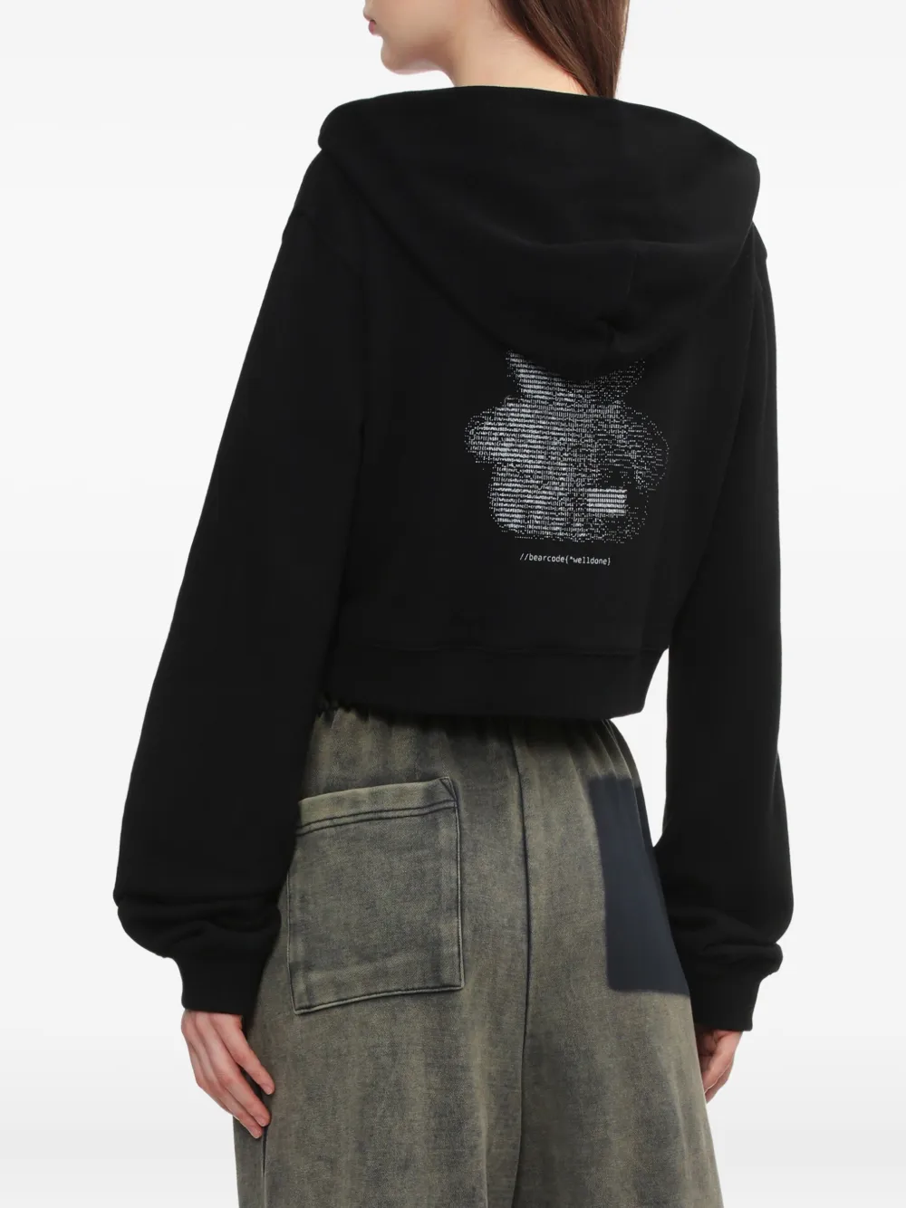 We11done Hoodie met teddybeerprint en rits Zwart