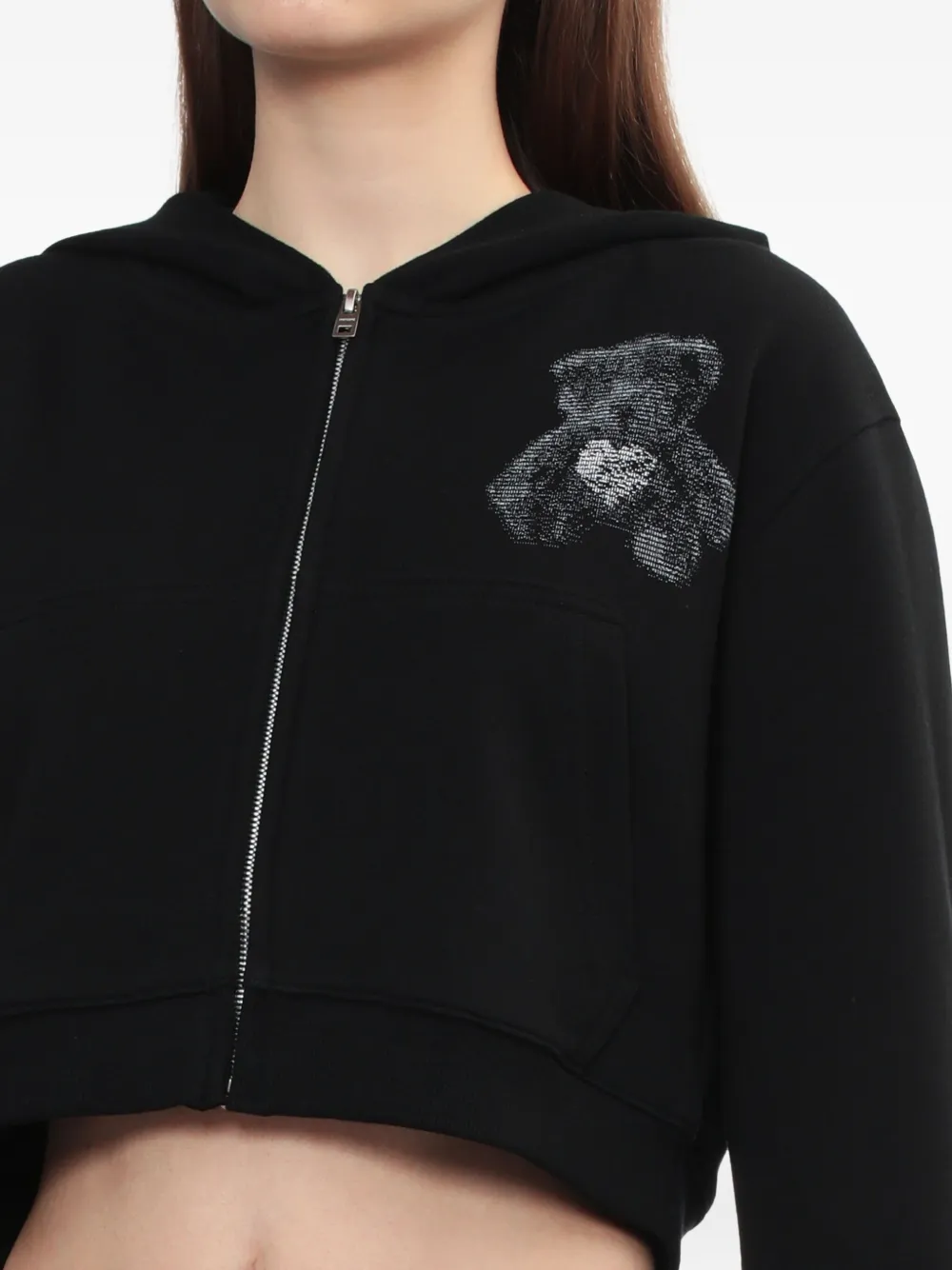 We11done Hoodie met teddybeerprint en rits Zwart