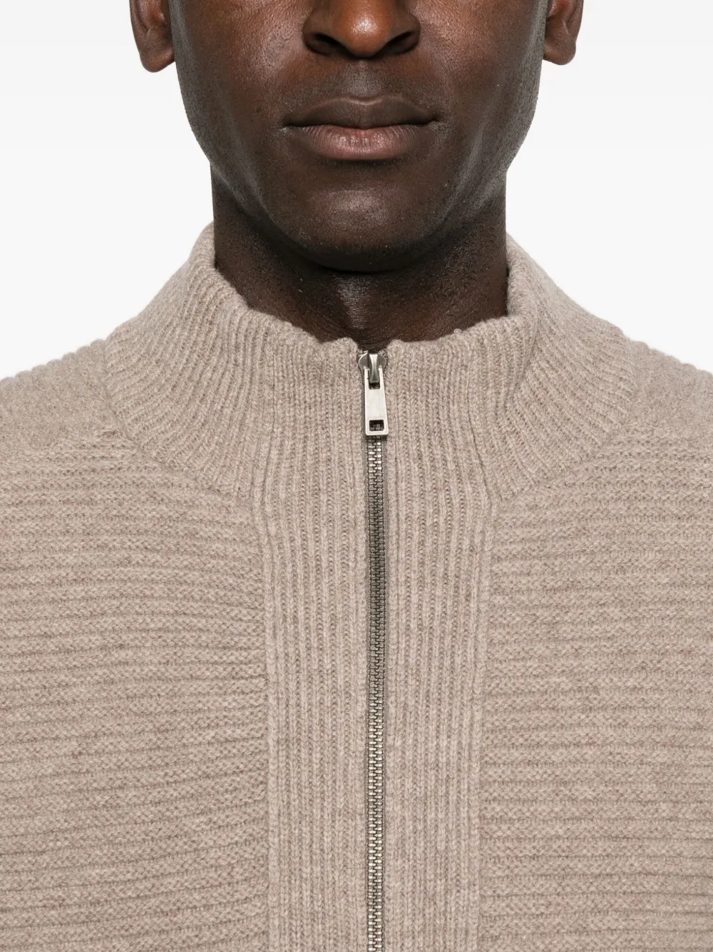 Altea Ribbed Zip-up Cardigan In Neutral