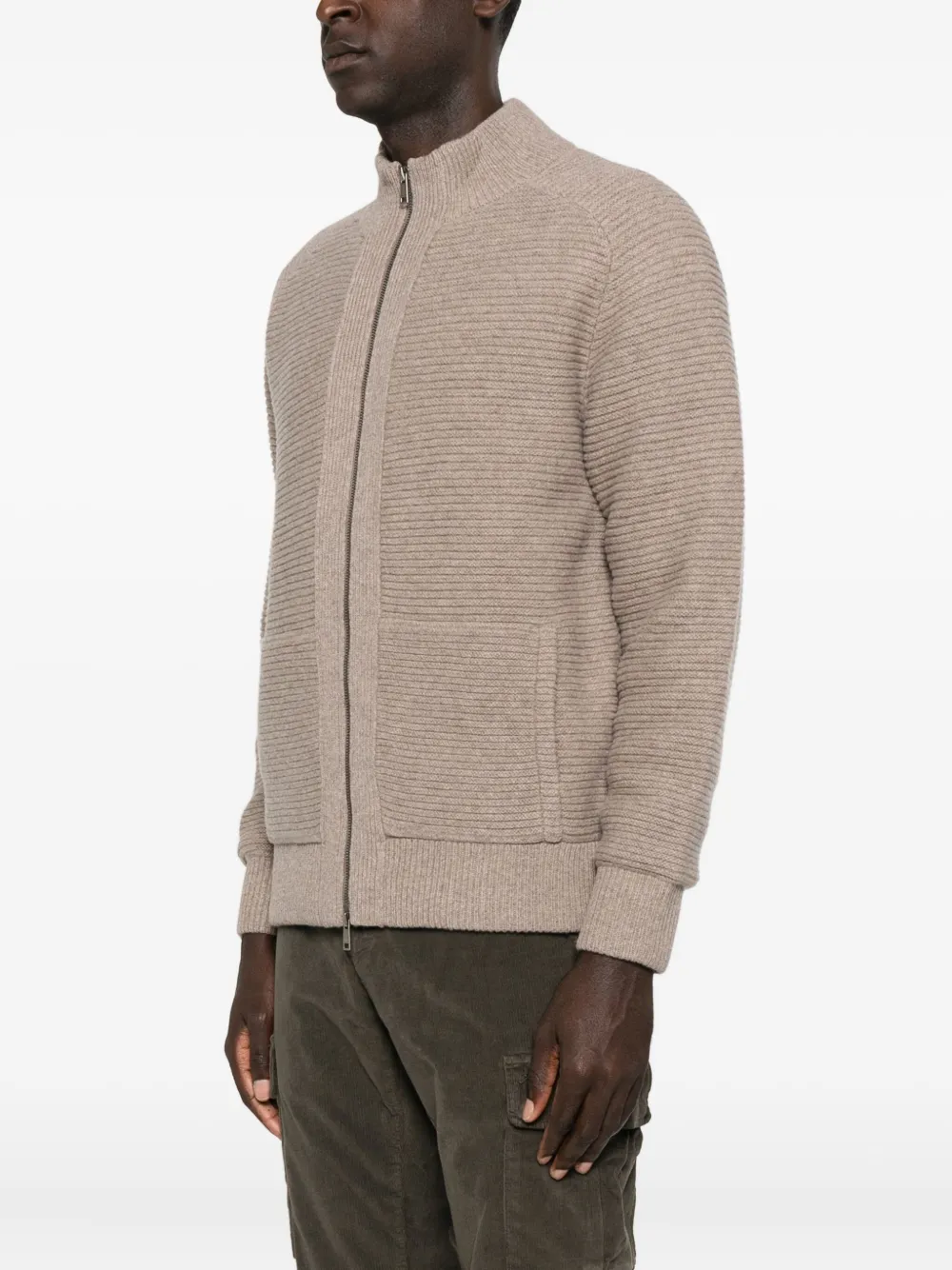 Altea Ribbed Zip-up Cardigan In Neutral