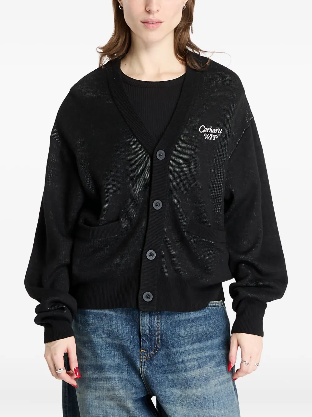 Carhartt WIP logo-embroidered buttoned cardigan | Black | Image 1