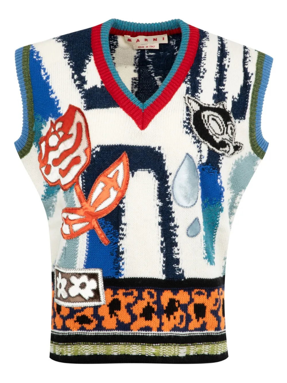 Marni floral-applique V-neck sweater | Blue | Image 1