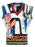 Marni floral-applique V-neck sweater - Blue