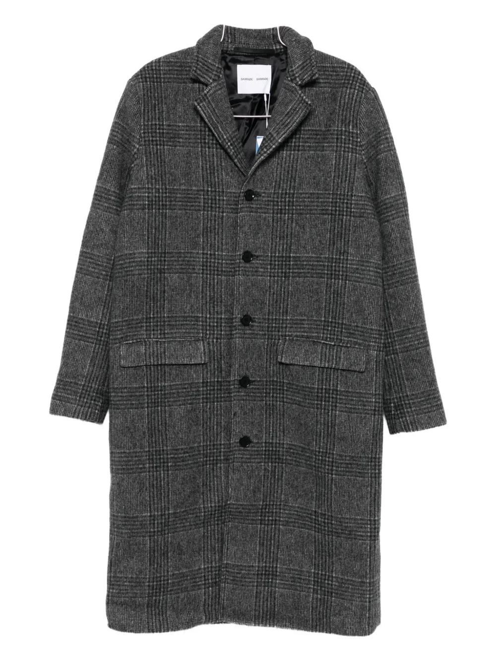 SAMSOE SAMSOE checked-pattern single-breasted coat - グレー SAMSOE SAMSOE checked-pattern single-breasted coat - グレー