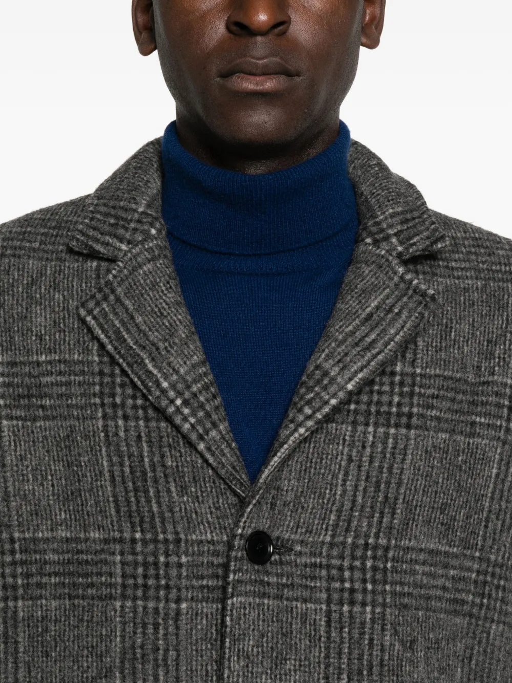 Samsoe & Samsoe Checked-pattern Single-breasted Coat In Gray