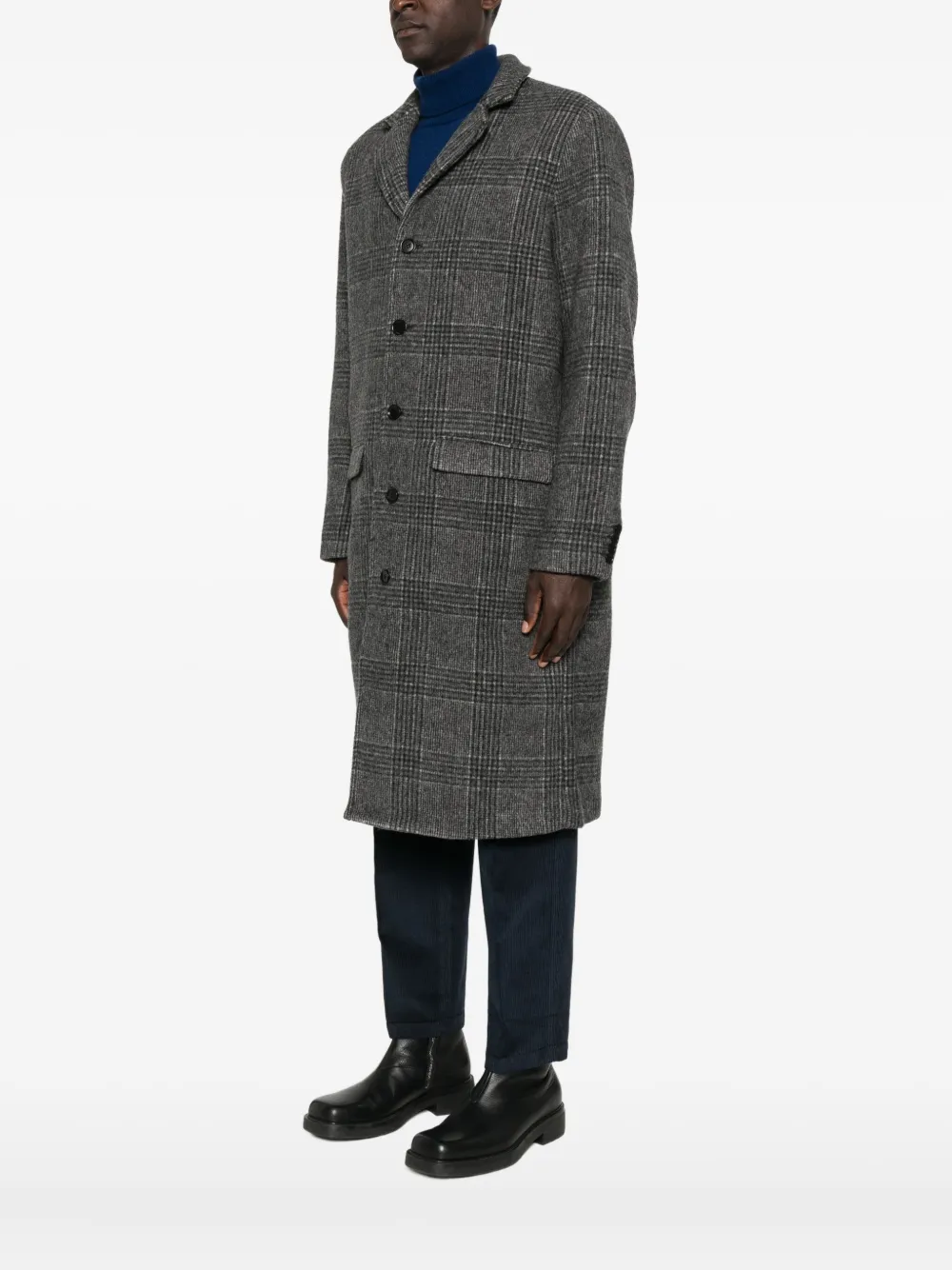 Samsoe & Samsoe Checked-pattern Single-breasted Coat In Gray