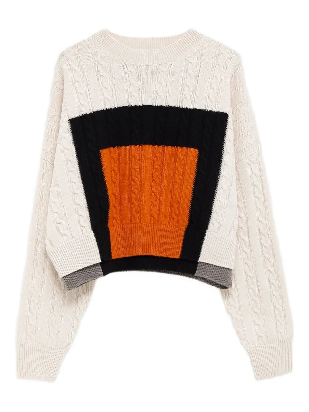 Loewe Paneled Color-block Cable-knit Wool Sweater In Neutral