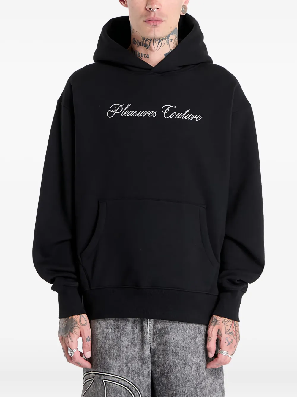 Pleasures logo-detail hoodie | Black | Image 1