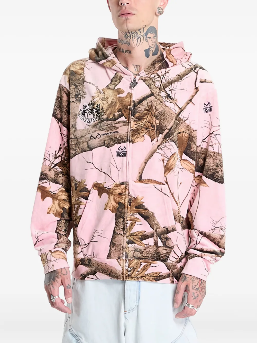 Pleasures Tree-print Zip-up Hoodie In Multi