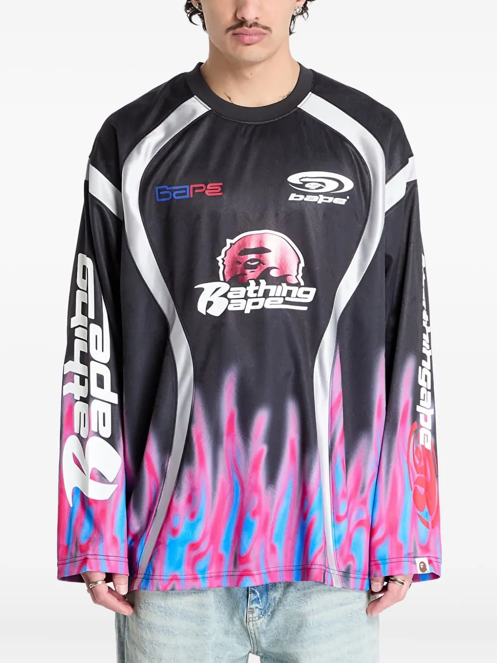 A BATHING APE® flame-pattern long-sleeve T-shirt - ブラック A BATHING APE® flame-pattern long-sleeve T-shirt - ブラック