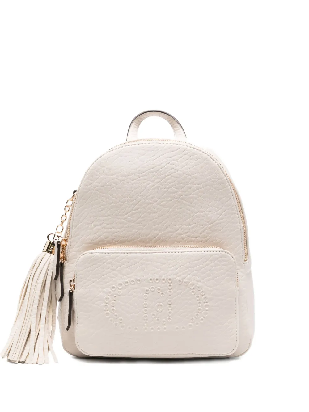 Liu •jo Embossed-logo Tassel Backpack In White