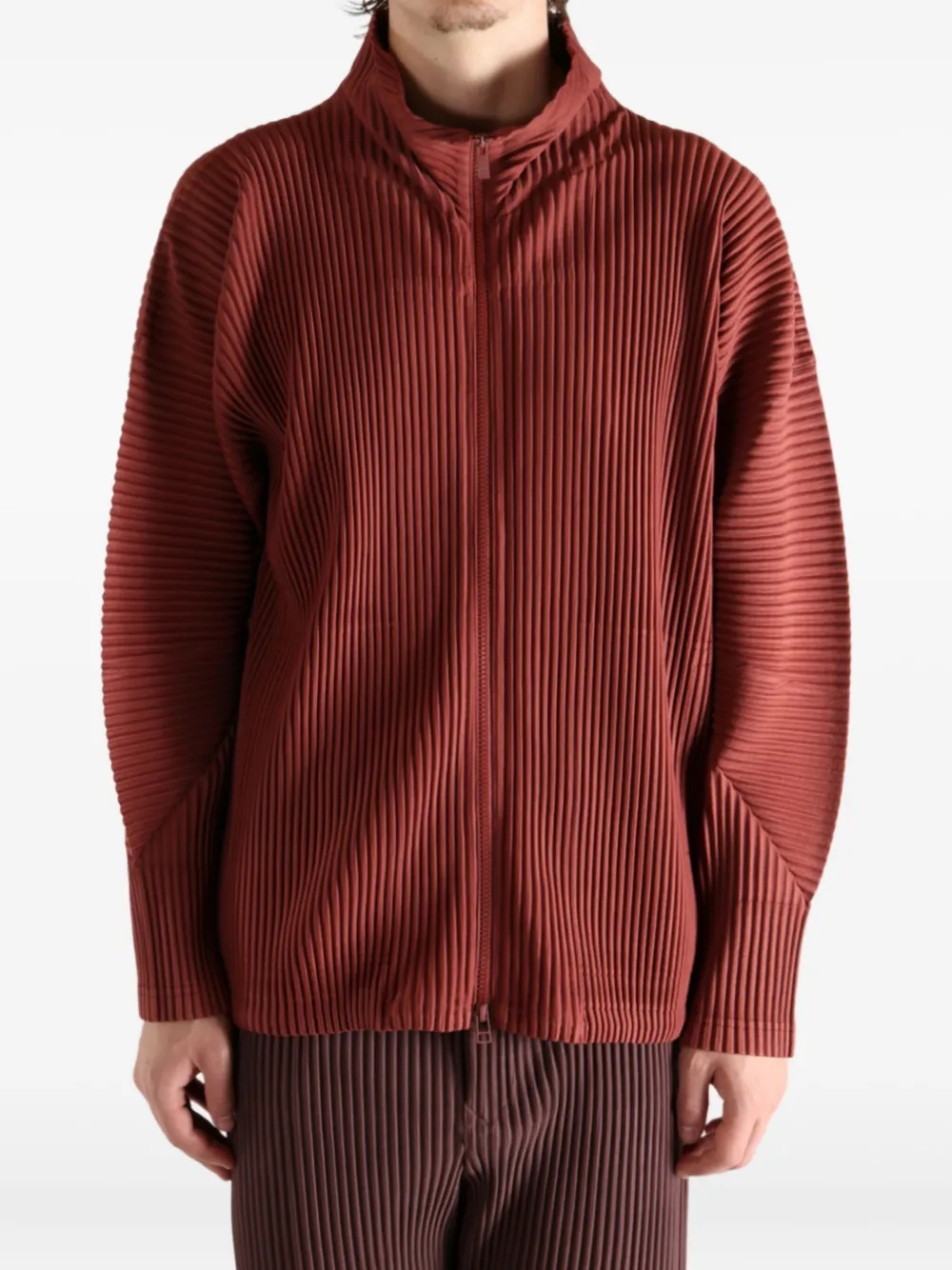 Issey Miyake Monthly Colors: August Pleated Zip-front Jacket In Red