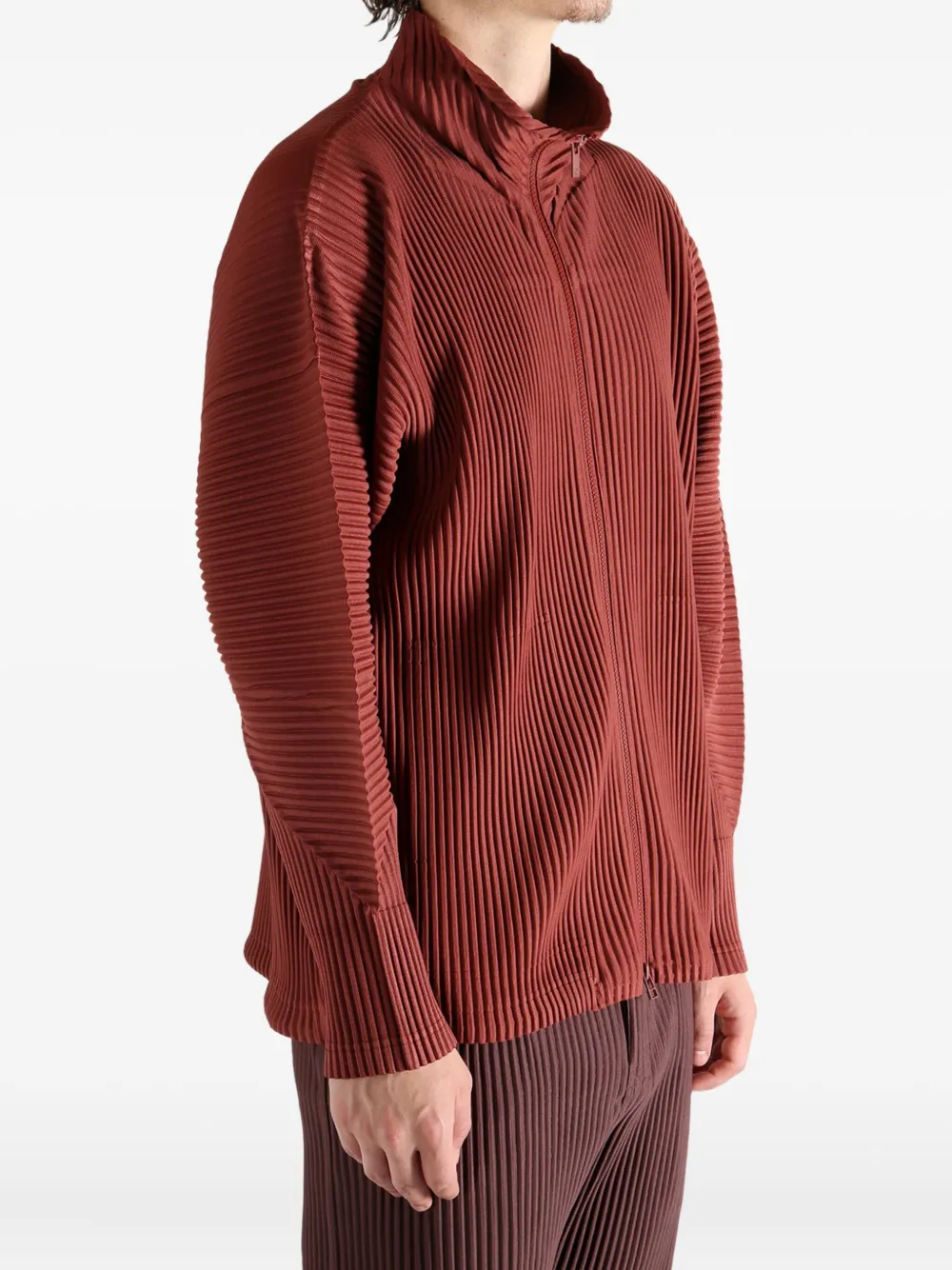Issey Miyake Monthly Colors: August Pleated Zip-front Jacket In Red