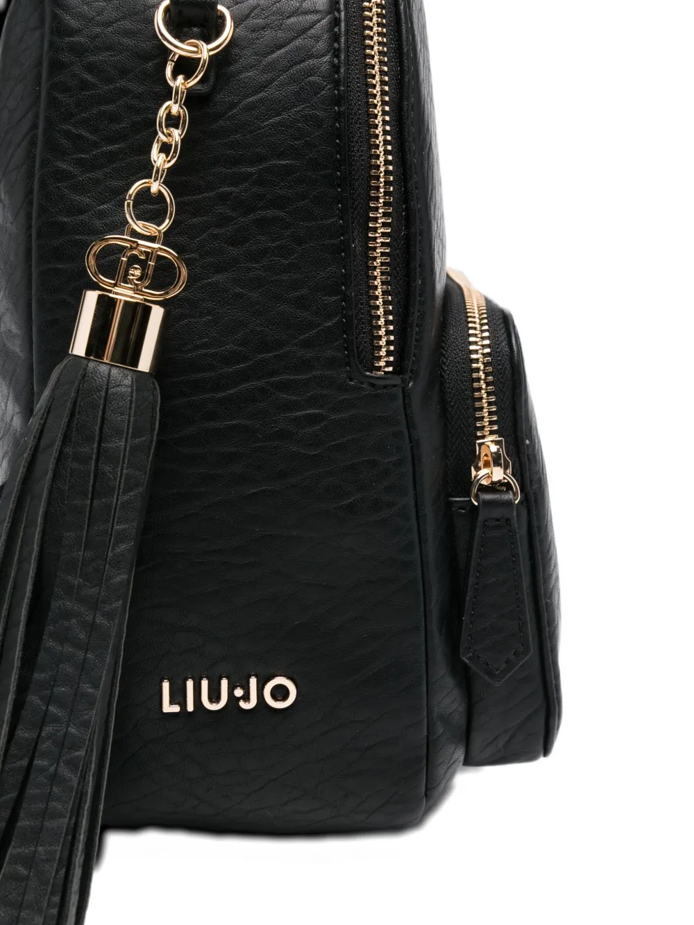 Liu •jo Embossed-logo Tassel Backpack In Black