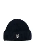 Maison Kitsuné logo-embroidered ribbed beanie - Blue
