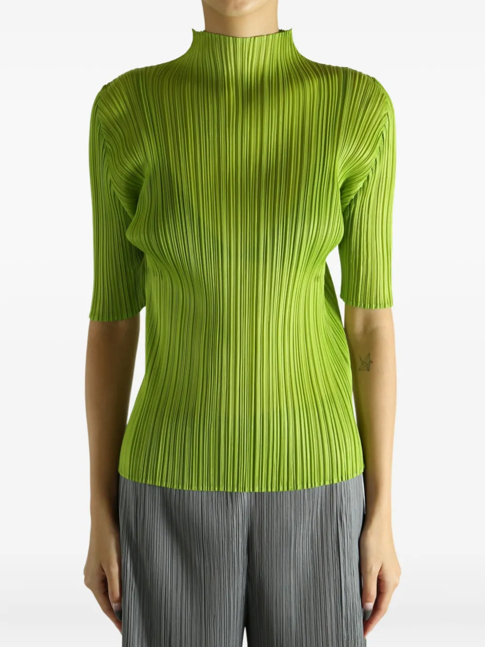 Pleats Please Issey Miyake Lucid Pleats high-neck top - Groen