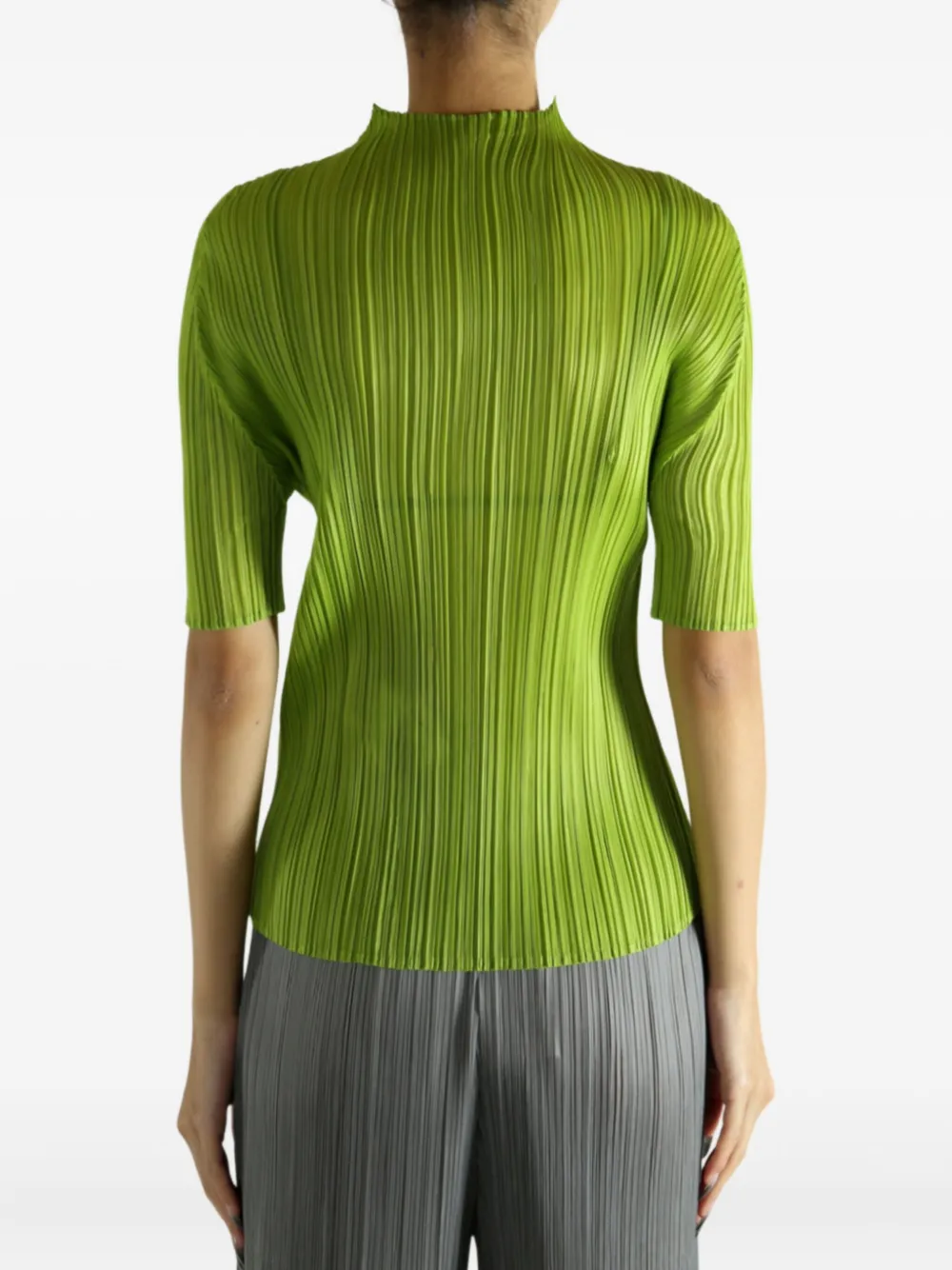 Issey Miyake Lucid Pleats High-neck Top In Green