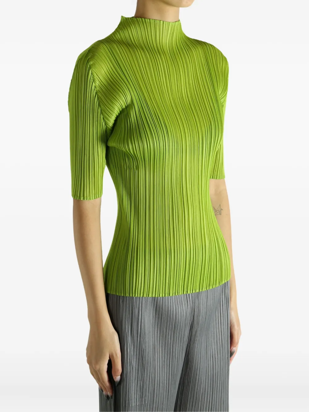Issey Miyake Lucid Pleats High-neck Top In Green