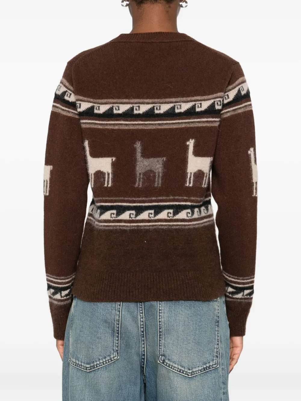 Seafarer Llama-pattern V-neck Sweater In Brown