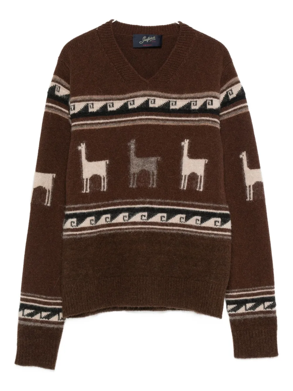 Seafarer llama-pattern V-neck sweater - ブラウン Seafarer llama-pattern V-neck sweater - ブラウン