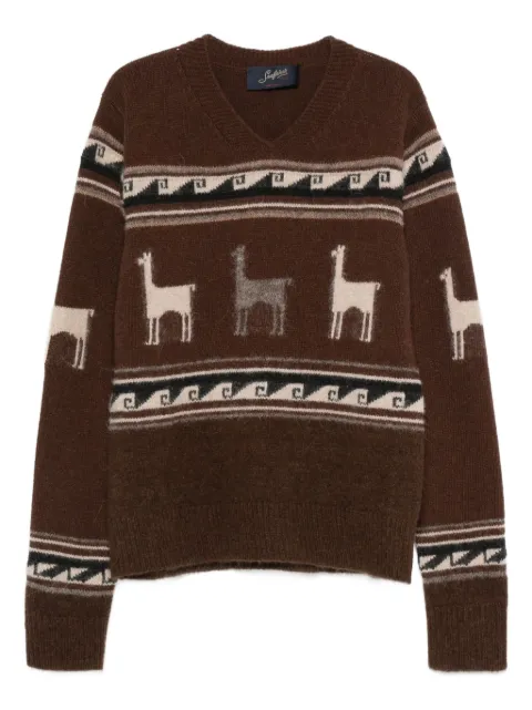 Seafarer llama-pattern V-neck sweater