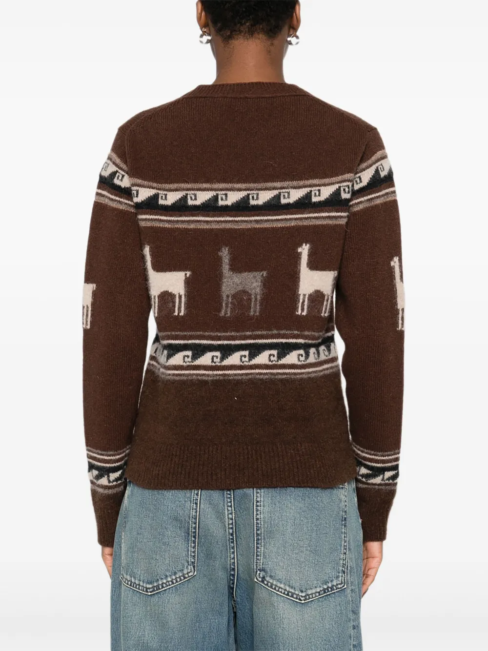 Seafarer Trui met V-hals en lama-patroon Bruin