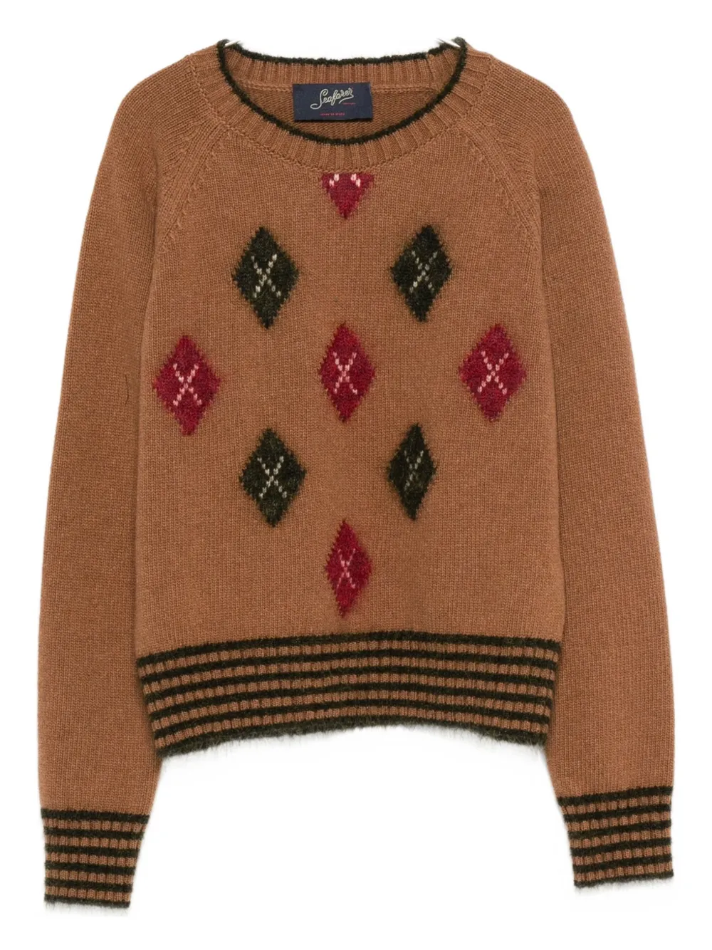 Seafarer diamond-pattern crew-neck sweater - ブラウン Seafarer diamond-pattern crew-neck sweater - ブラウン