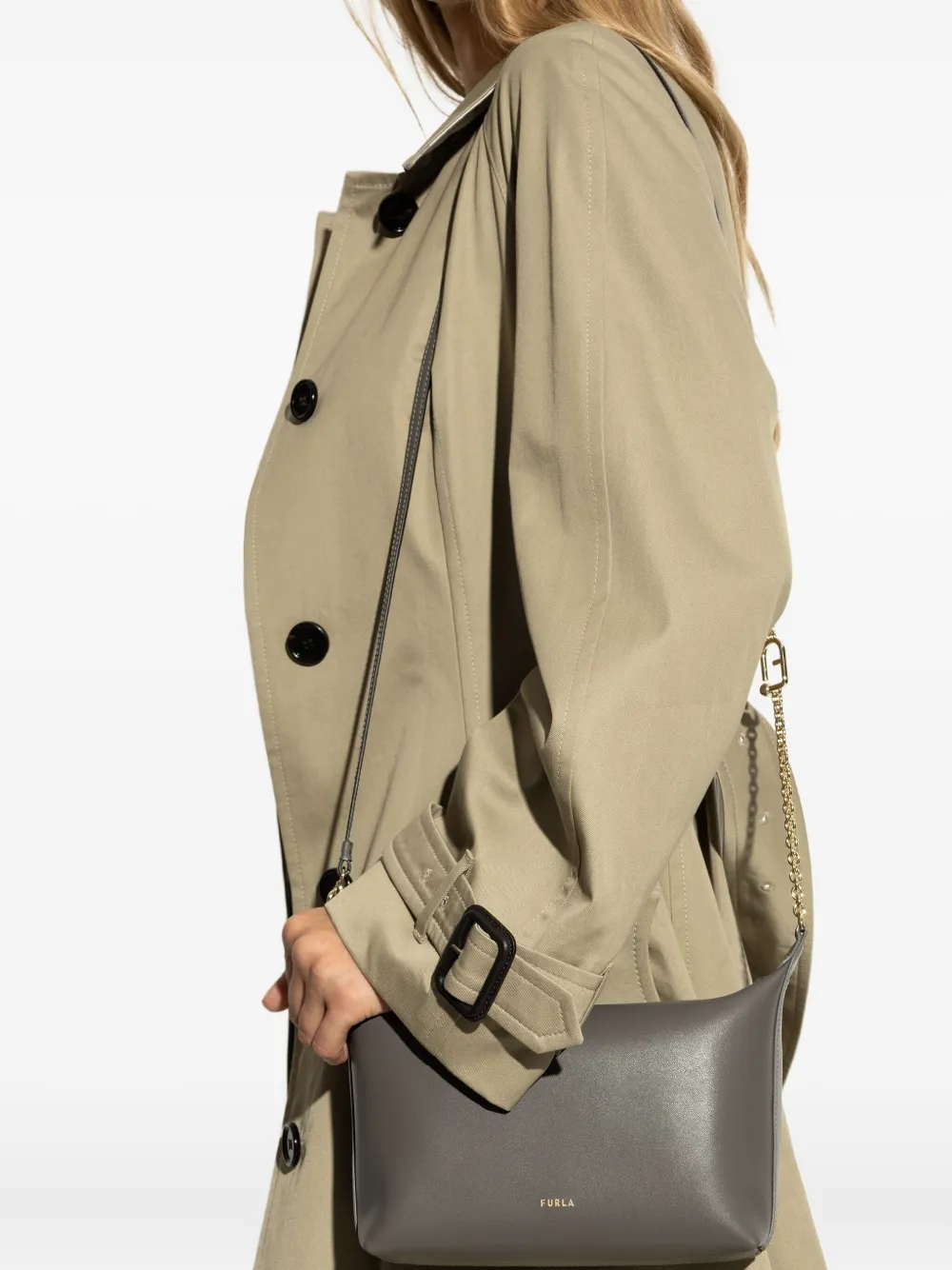 Furla Chain Logo Tote Bag In Gray