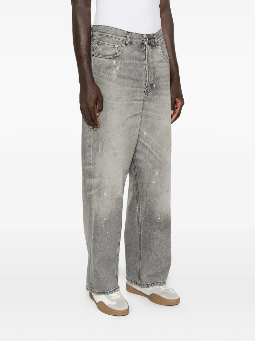 Haikure Paint-splatter Straight-leg Jeans In Gray