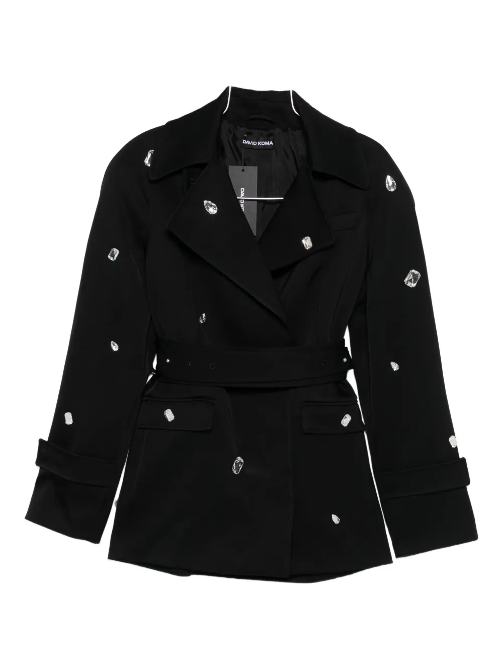 David Koma Embellished Belted Jacket In Brown