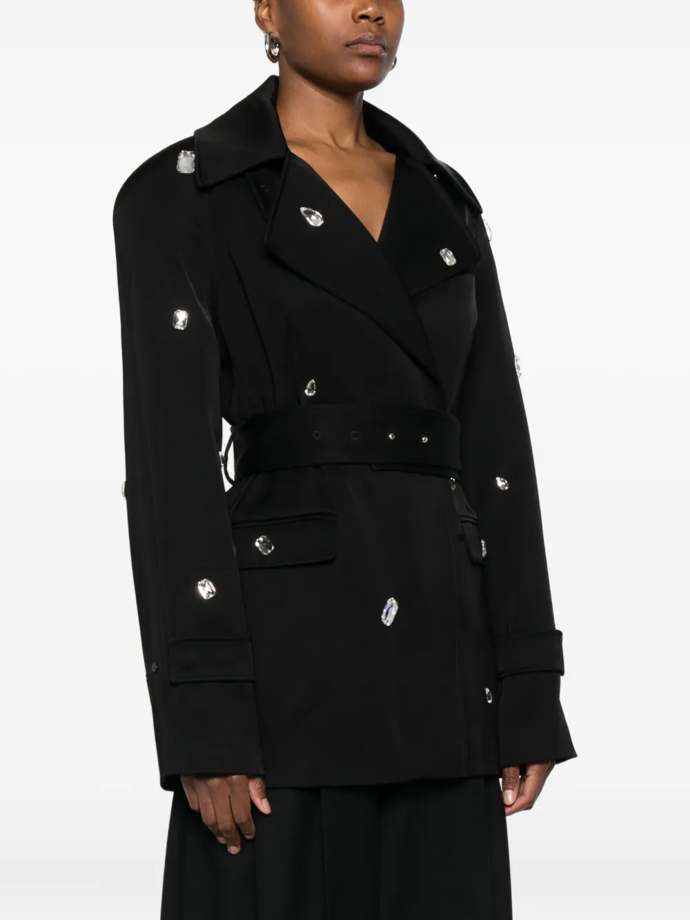 David Koma Embellished Belted Jacket In Brown